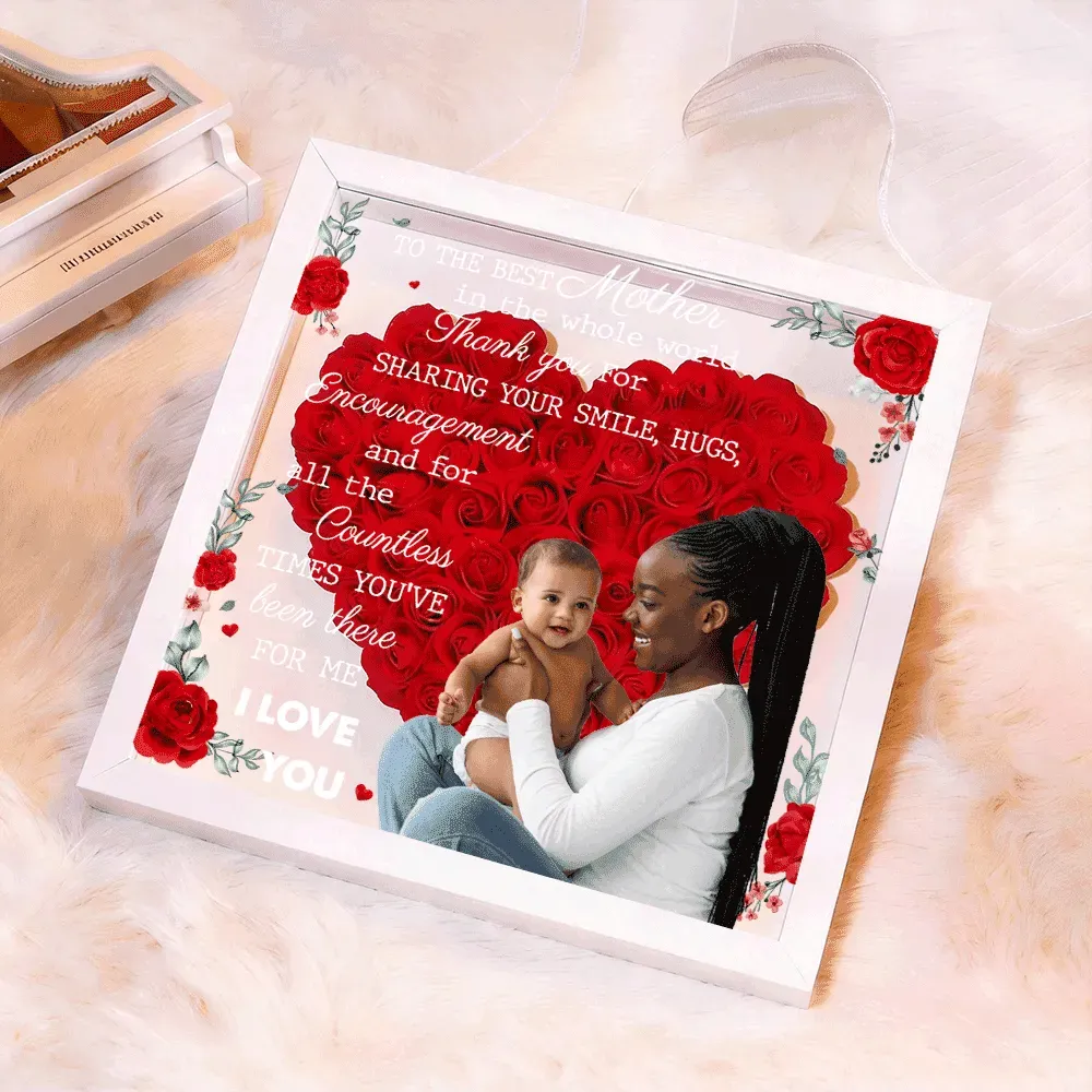 Personalized Flower Shadow Box with Light, Custom Photo & Name Gift For Mom, Gift For Mother's Day - Photowatch