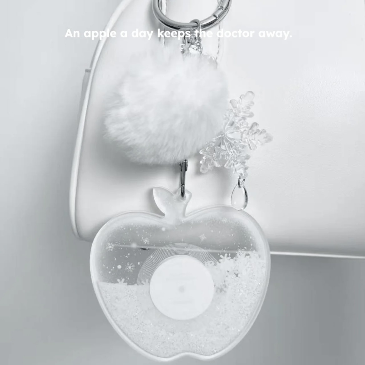 Winter Apple Snowflake Liquid Keychain for Couples | NFC Music Record Keyring | Romantic Love Gift