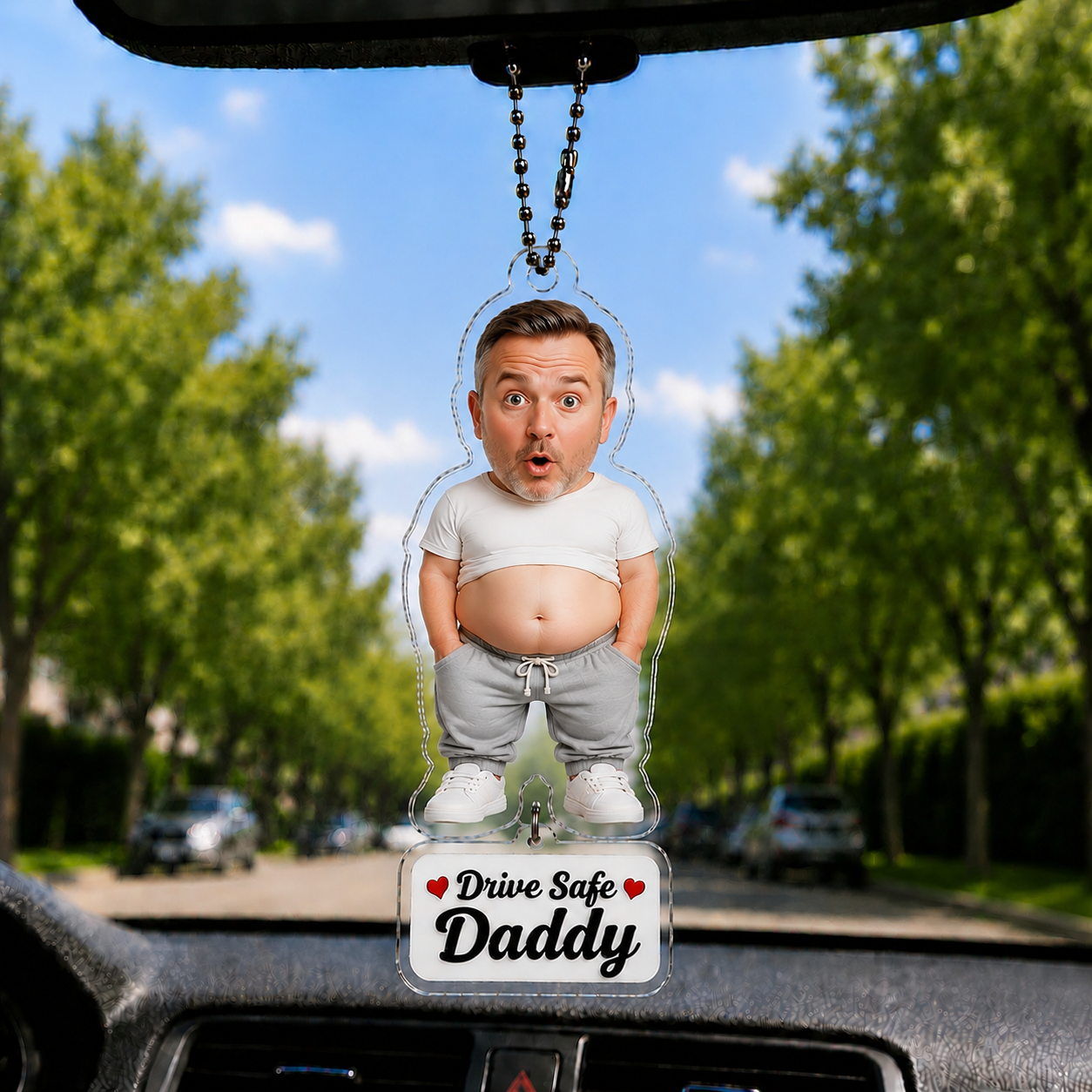 Custom Squeeze Style Car Hanging Ornament from Photo, Personalized Drive Safe Daddy Gift for Father’s Day