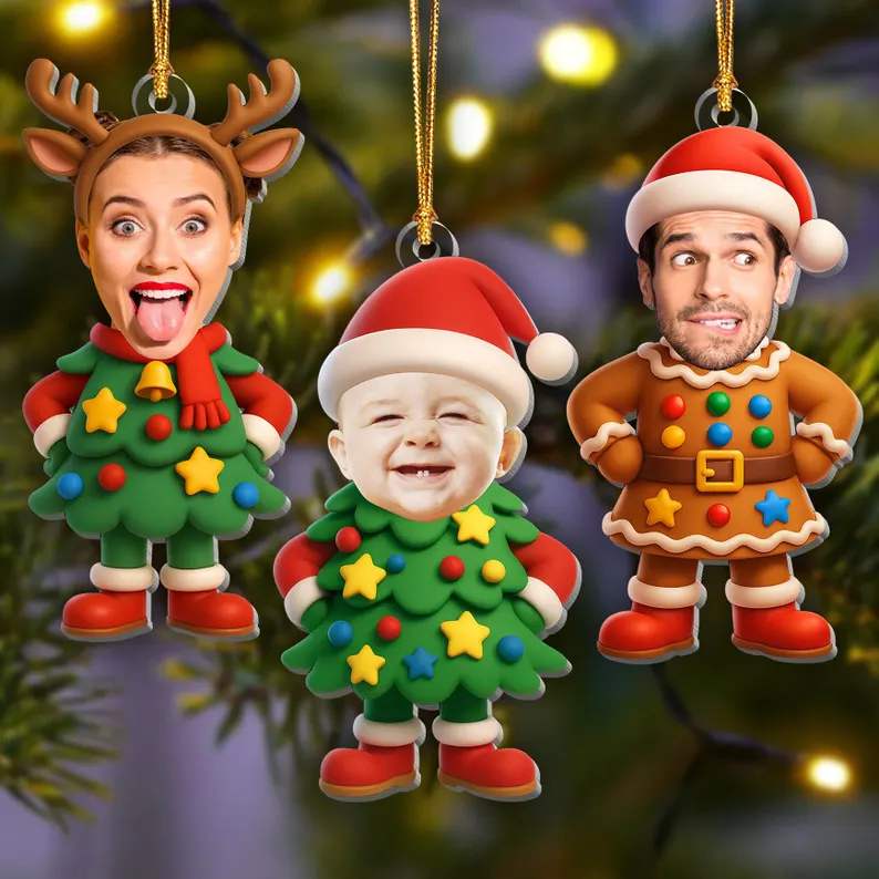 Personalized Family Christmas Ornament, Funny Custom Face Ornament, Holiday Tree Decoration, Christmas Gift for Families