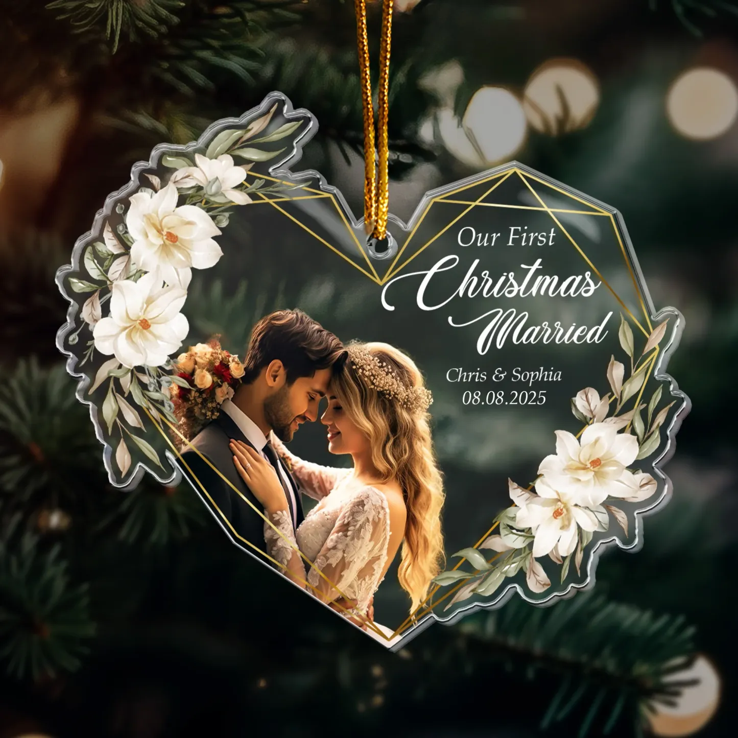 Personalized Acrylic Photo Ornament, Our First Christmas Married As Mr & Mrs, 1st Xmas Together, Best Christmas Gift for Lover, Husband, Wife, Family