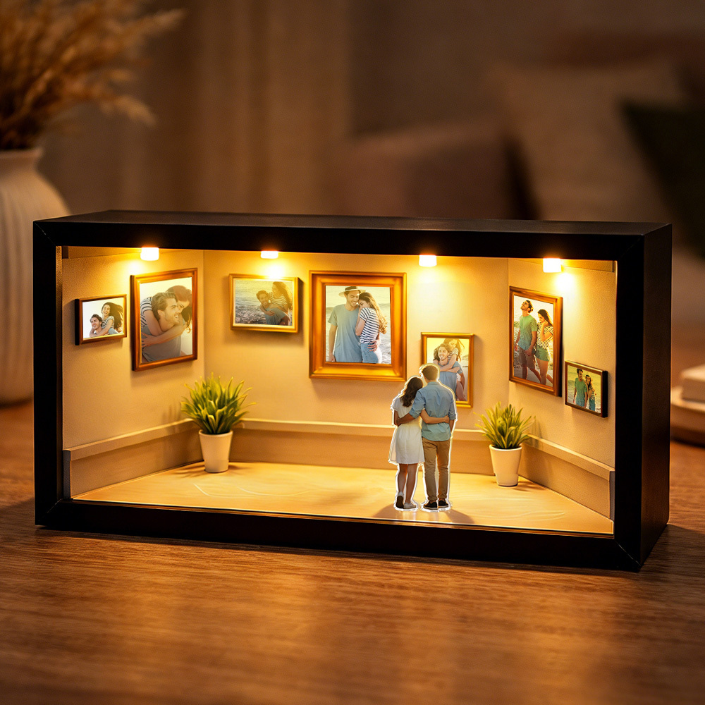 Personalized "Museum of Us" Shadow Box Light, Custom Couple Figure Display, A Love Story Turned into Art