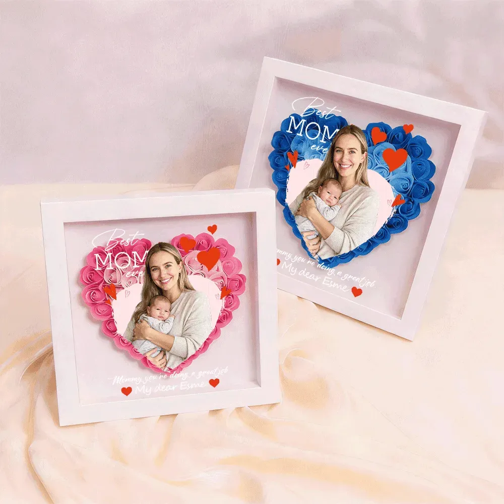 Personalized Flower Shadow Box with Light, Custom Photo & Name Gift For Mom, Gift For Mother's Day - Photowatch