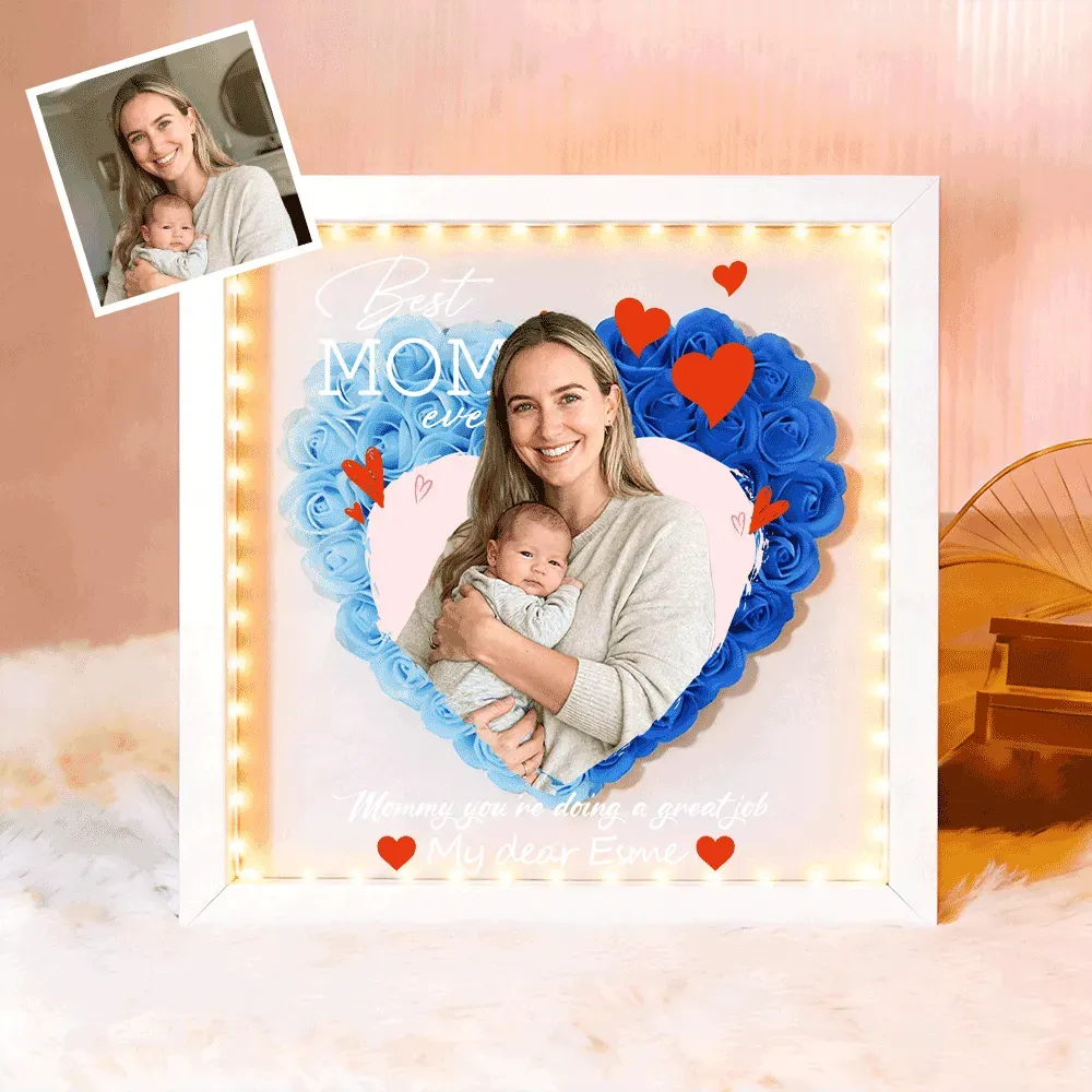 Personalized Flower Shadow Box with Light, Custom Photo & Name Gift For Mom, Gift For Mother's Day - Photowatch