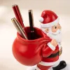 Santa Claus Figurine Pen Holder - Christmas Santa with Toy Sack Desk Organizer, Holiday Office Decor & Gift for Coworkers, Teachers & Family