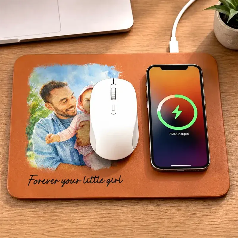 Personalized Charging Pad Dad Sketch Line Art Custom Photo Father's Day Gift For Dad