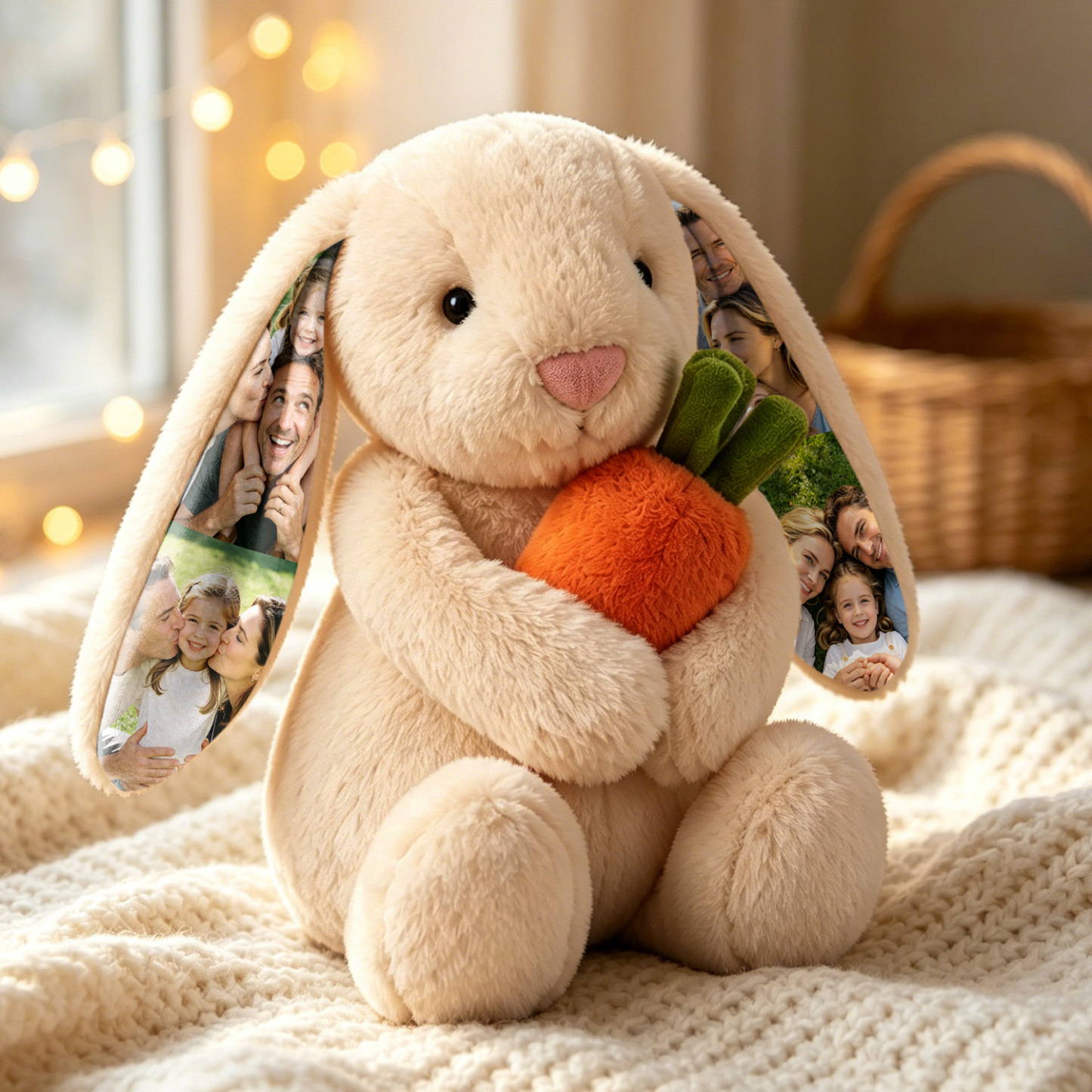 Custom Photo Carrot Bunny Plush Personalized Hidden Ear Picture Bunny Gift for Couples Anniversary Gifts - Photowatch