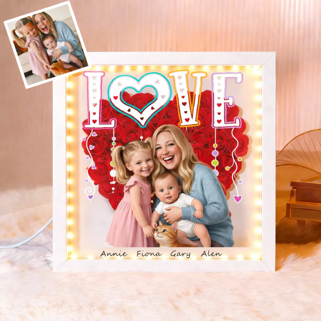 Personalized Flower Shadow Box with Light, Custom Photo & Name Gift For Mom, Gift For Mother's Day - Photowatch