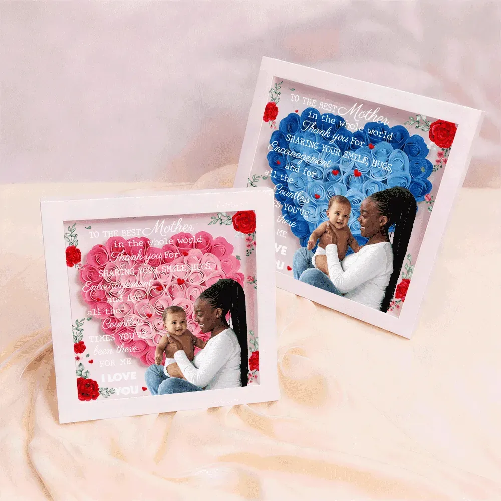 Personalized Flower Shadow Box with Light, Custom Photo & Name Gift For Mom, Gift For Mother's Day - Photowatch