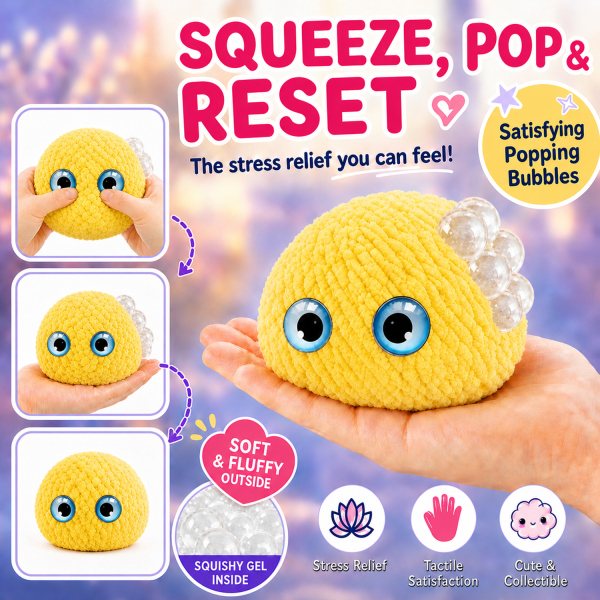 Crochet Bubble Squishy Ball – Soft Handwoven Fidget Toy with Slow-Rising Bubble Pop, Cute Sensory Stress Relief Toy
