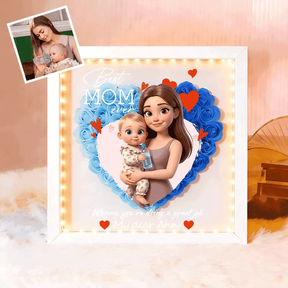 Personalized Flower Shadow Box with Light, Custom Photo & Name Gift For Mom, Gift For Mother's Day - Photowatch