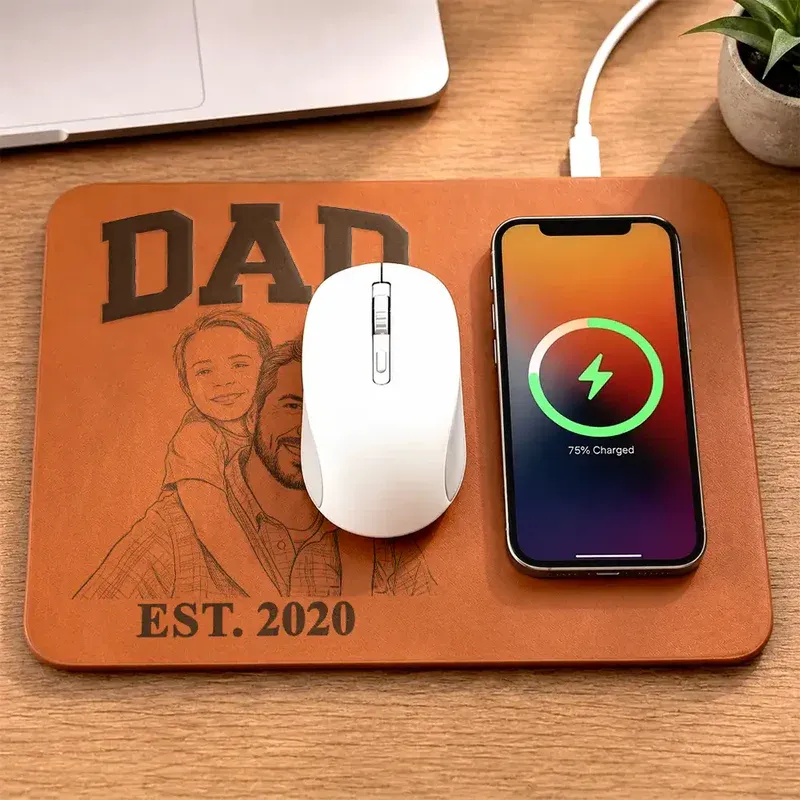 Personalized Charging Pad Dad Sketch Line Art Custom Photo Father's Day Gift For Dad