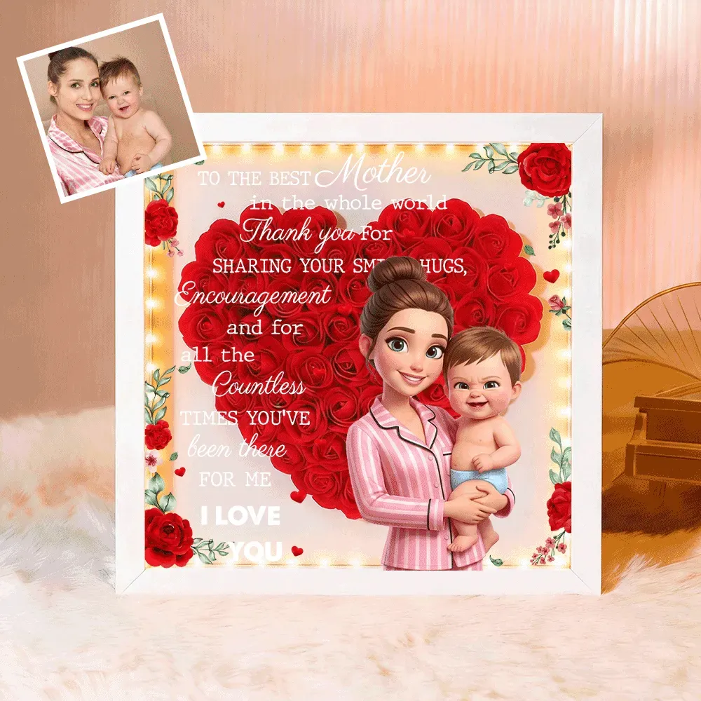 Personalized Flower Shadow Box with Light, Custom Photo & Name Gift For Mom, Gift For Mother's Day - Photowatch