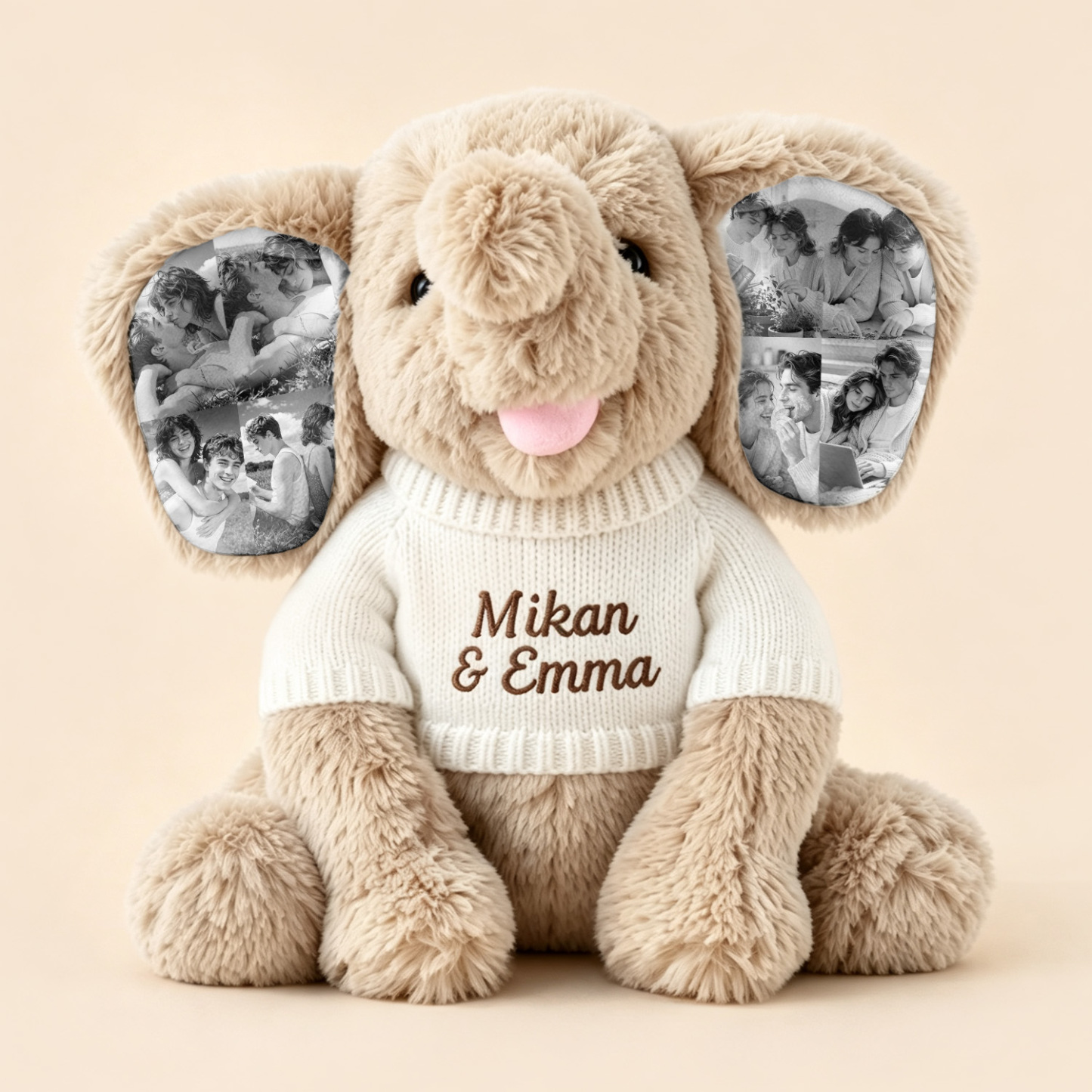 Custom Photo Elephant Plush – Personalized Ear Picture Elephant Gift for Couples Anniversary Gifts - Photowatch
