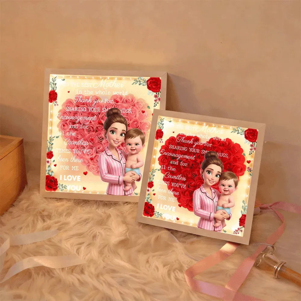 Personalized Flower Shadow Box with Light, Custom Photo & Name Gift For Mom, Gift For Mother's Day - Photowatch