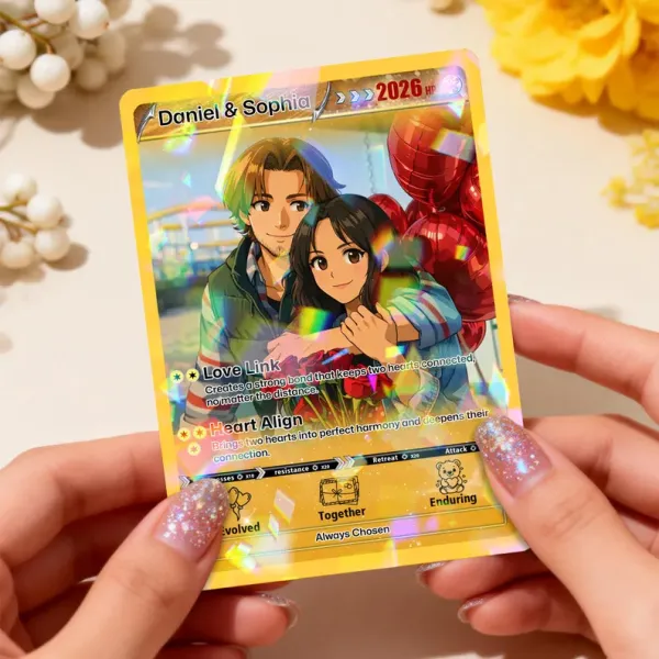 Personalized Valentine’s Day Power Couple Card, Custom Anniversary Card Couple Photo Anime Style, Best Valentine's Day Gift for Lover