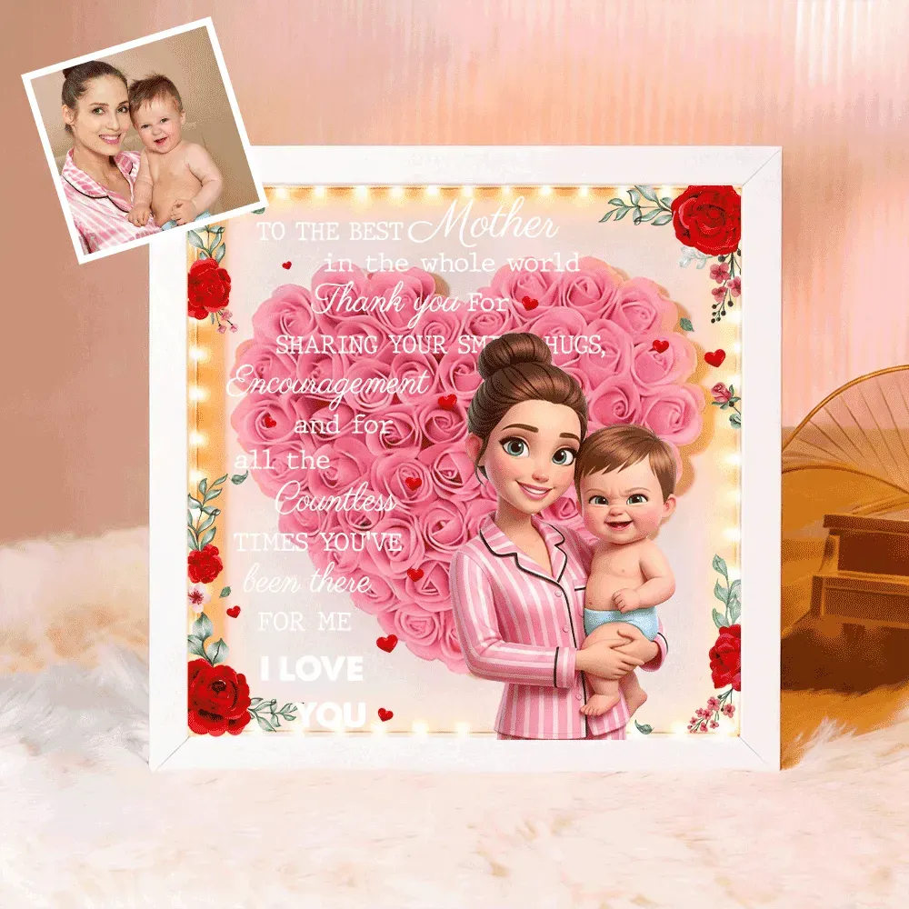 Personalized Flower Shadow Box with Light, Custom Photo & Name Gift For Mom, Gift For Mother's Day - Photowatch