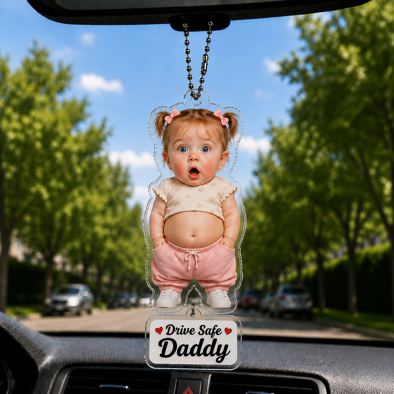 Custom Squeeze Style Car Hanging Ornament from Photo, Personalized Drive Safe Daddy Gift for Father’s Day