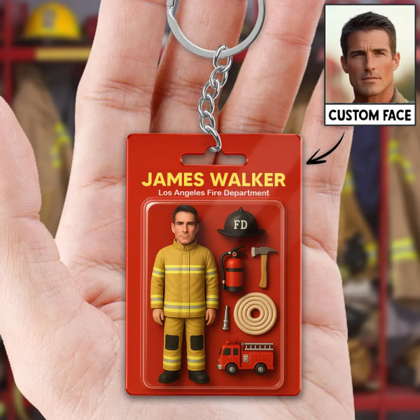 Custom 3D Effect Action Figure Pack Packaging Toy Box Style Art Gift Personalized Acrylic Keychain Gift for Dad - Photowatch
