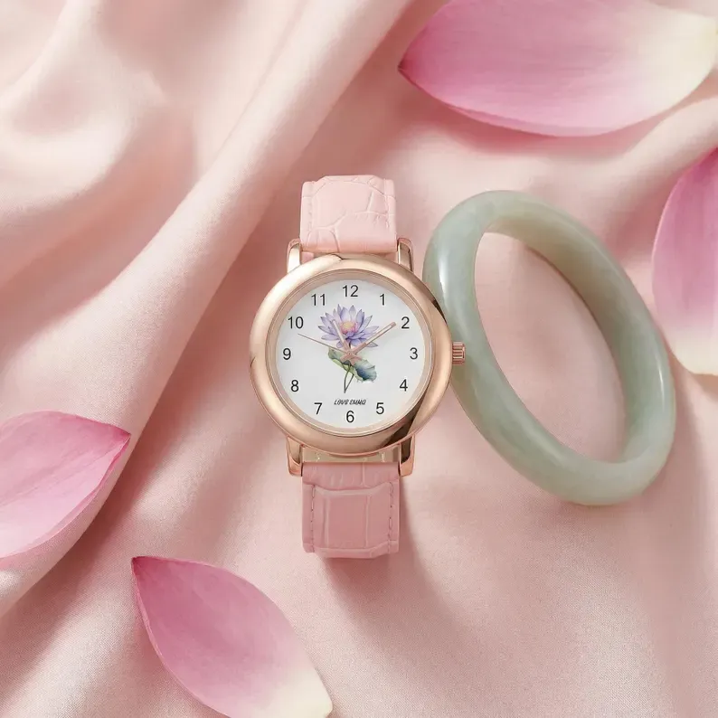 Birth Flower Custom Watch for MOM, Personalized Floral Wrist Watch, Mothers Day Gift, Birthday Gift for Her, Engraved Name Watch