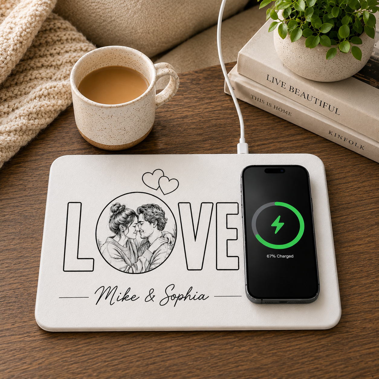 Personalized LOVE Wireless Charging Pad with Photo, Custom Couple Photo Charger, Anniversary Gift for Boyfriend Girlfriend, Romantic Valentine's Day Gift