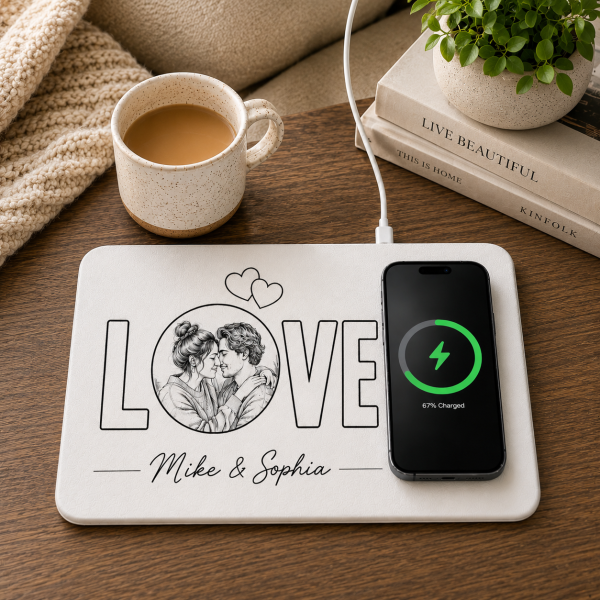 Personalized Charging Pad Dad Sketch Line Art Custom Photo Father's Day Gift For Dad