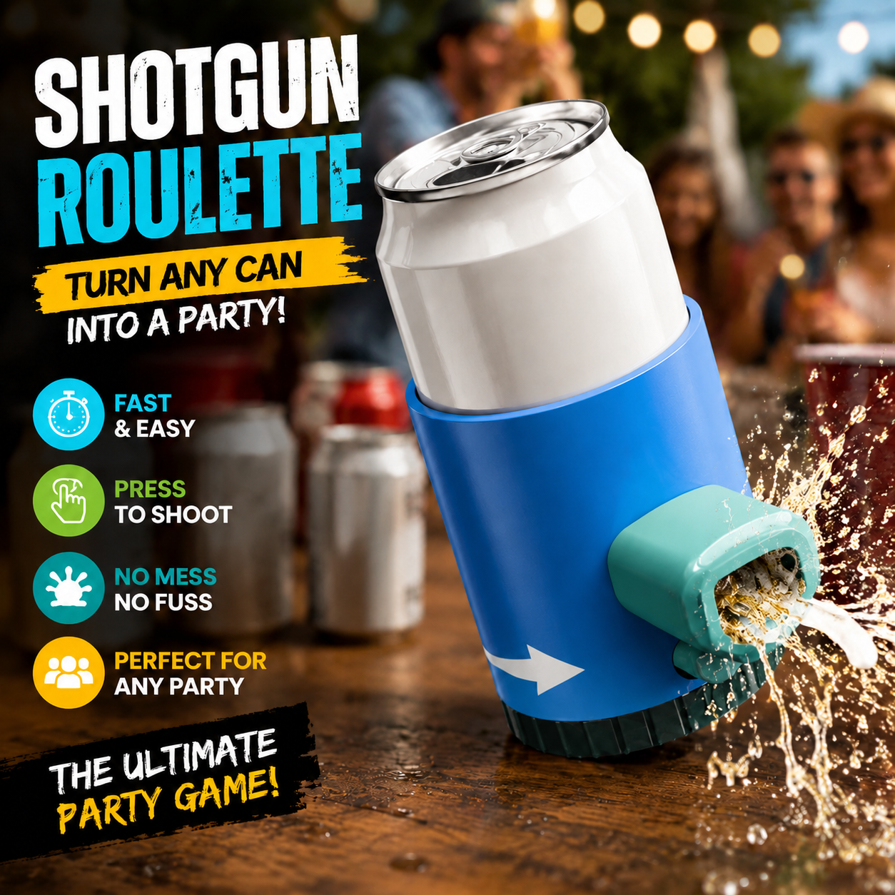 Shotgun Can Opener Tool | Fun Beer Party Drinking Game Gadget | Instant Can Spray Opener for Parties & Outdoor Events