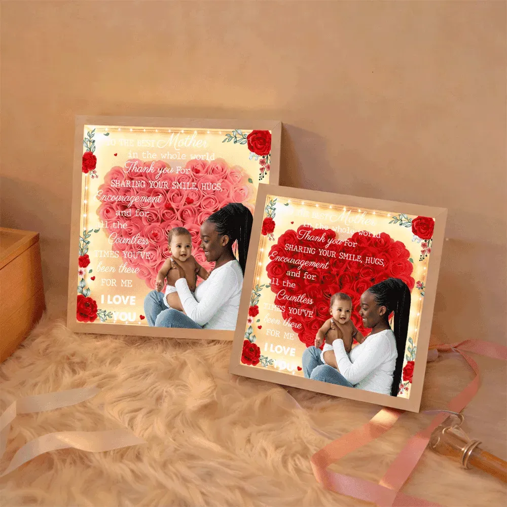 Personalized Flower Shadow Box with Light, Custom Photo & Name Gift For Mom, Gift For Mother's Day - Photowatch