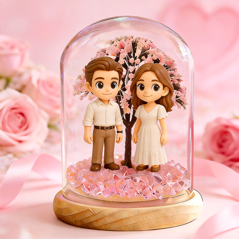 Personalised 3D Couple Figurine Cherry Blossom Light Bottle, Custom Romantic Keepsake Gift, Best Valentine’s Day Gift for Couple