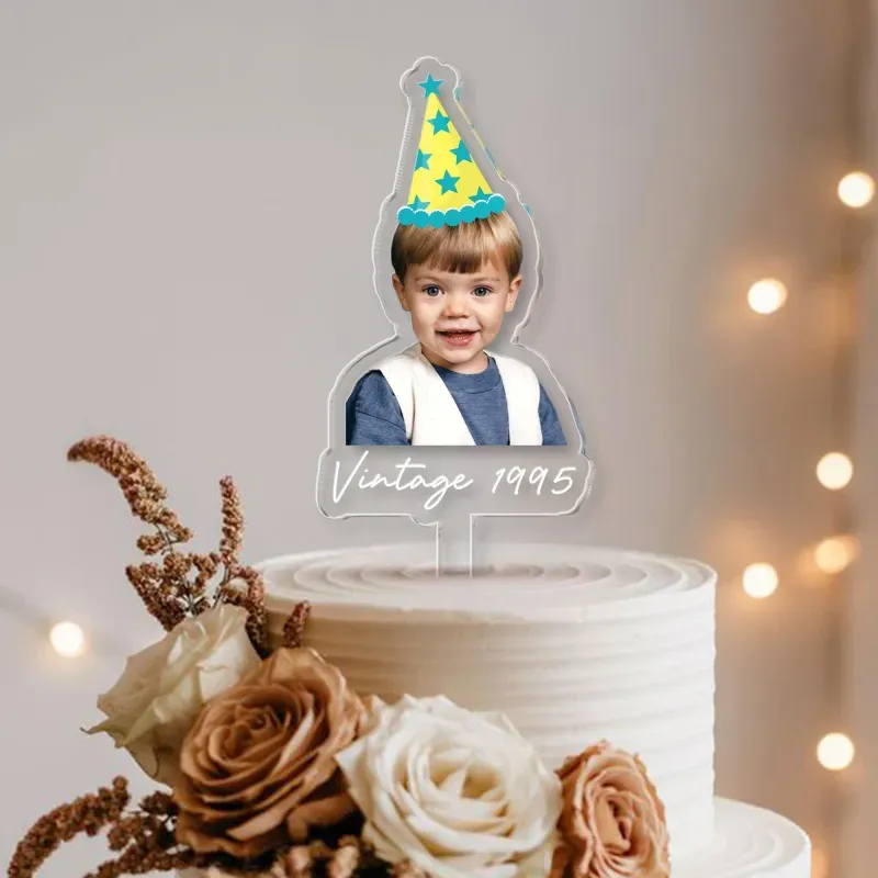 Personalized Birthday Cake Topper with Photo, Custom Face Acrylic Cake Decoration for Any Age, Funny Birthday Party Favors, Best Birthday Gift