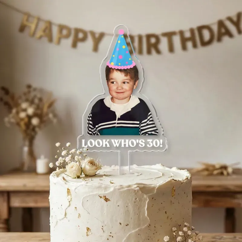 Personalized Birthday Cake Topper with Photo, Custom Face Acrylic Cake Decoration for Any Age, Funny Birthday Party Favors, Best Birthday Gift