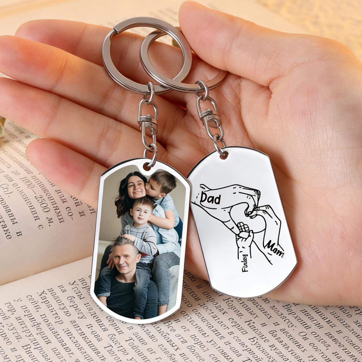 Personalised Photo Keychain for Men,Dad Hand Holding with Kids Names, New Dad Gift For Husband,Father's Day Gift for Daddy,Dad,Grandpa