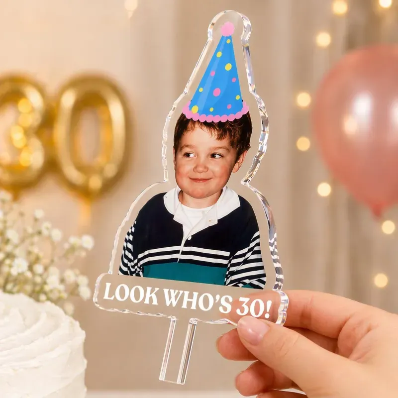 Personalized Birthday Cake Topper with Photo, Custom Face Acrylic Cake Decoration for Any Age, Funny Birthday Party Favors, Best Birthday Gift