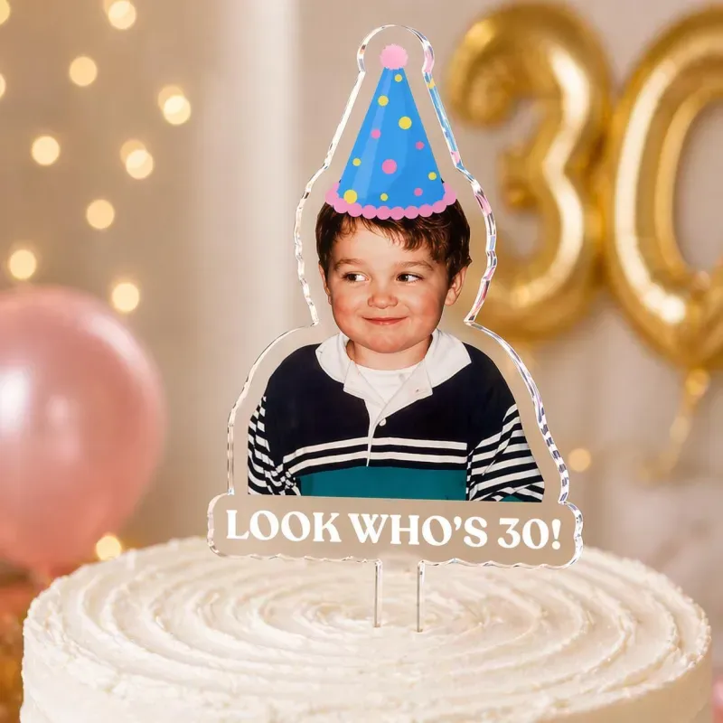 Personalized Birthday Cake Topper with Photo, Custom Face Acrylic Cake Decoration for Any Age, Funny Birthday Party Favors, Best Birthday Gift