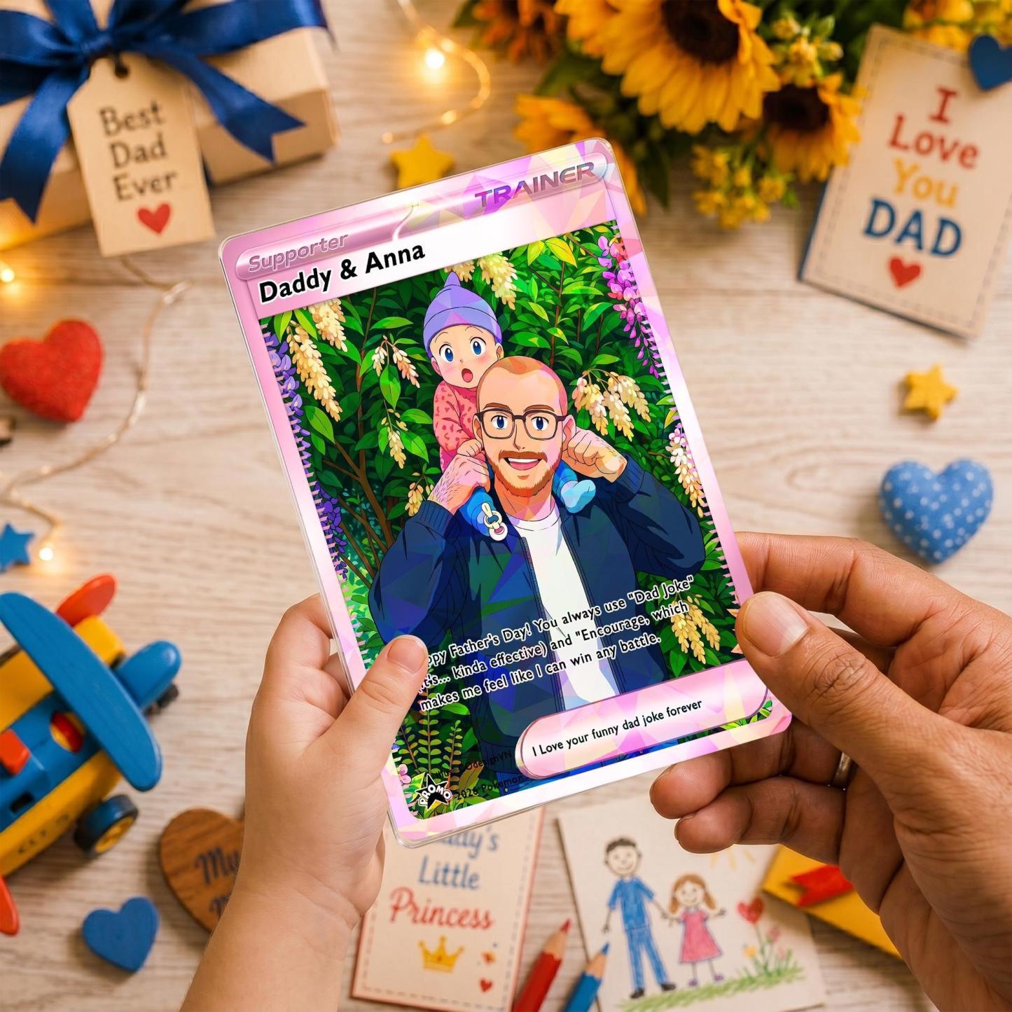 Custom Anime Father's Day Card - Personalized Dad & Me Illustration Battle Card
