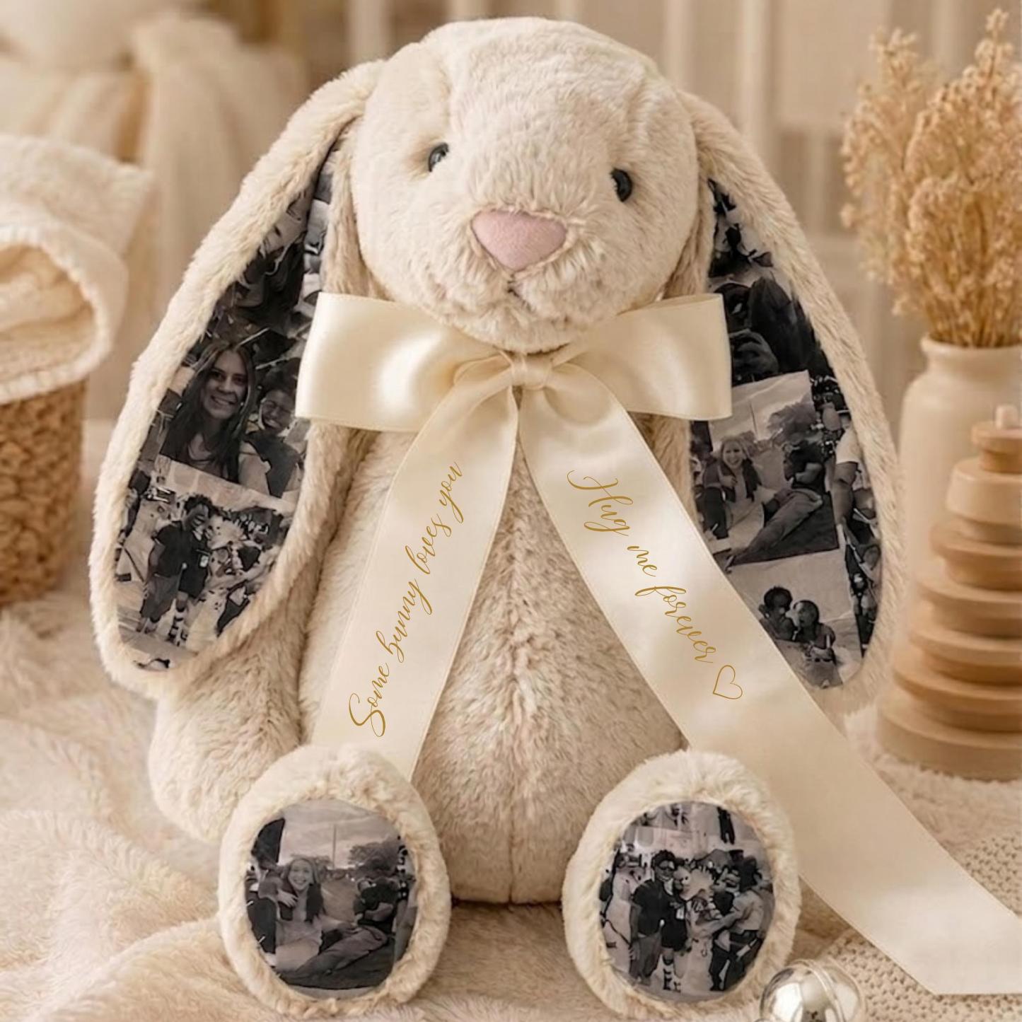 Custom Photo Bunny Plush – Personalized Hidden Ear Picture Bunny Gift for Couples Anniversary Father's Day Gifts - Photowatch