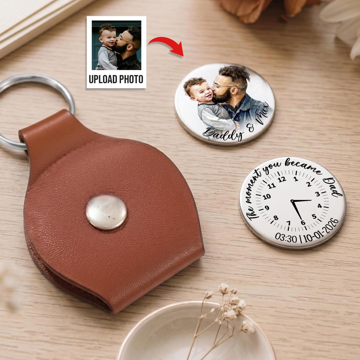 Custom The Moment You Became My Dad Pocket Hug Keychain, Personalized 1st Father's Day Gift for Husband, New Dad Gift from Born Baby