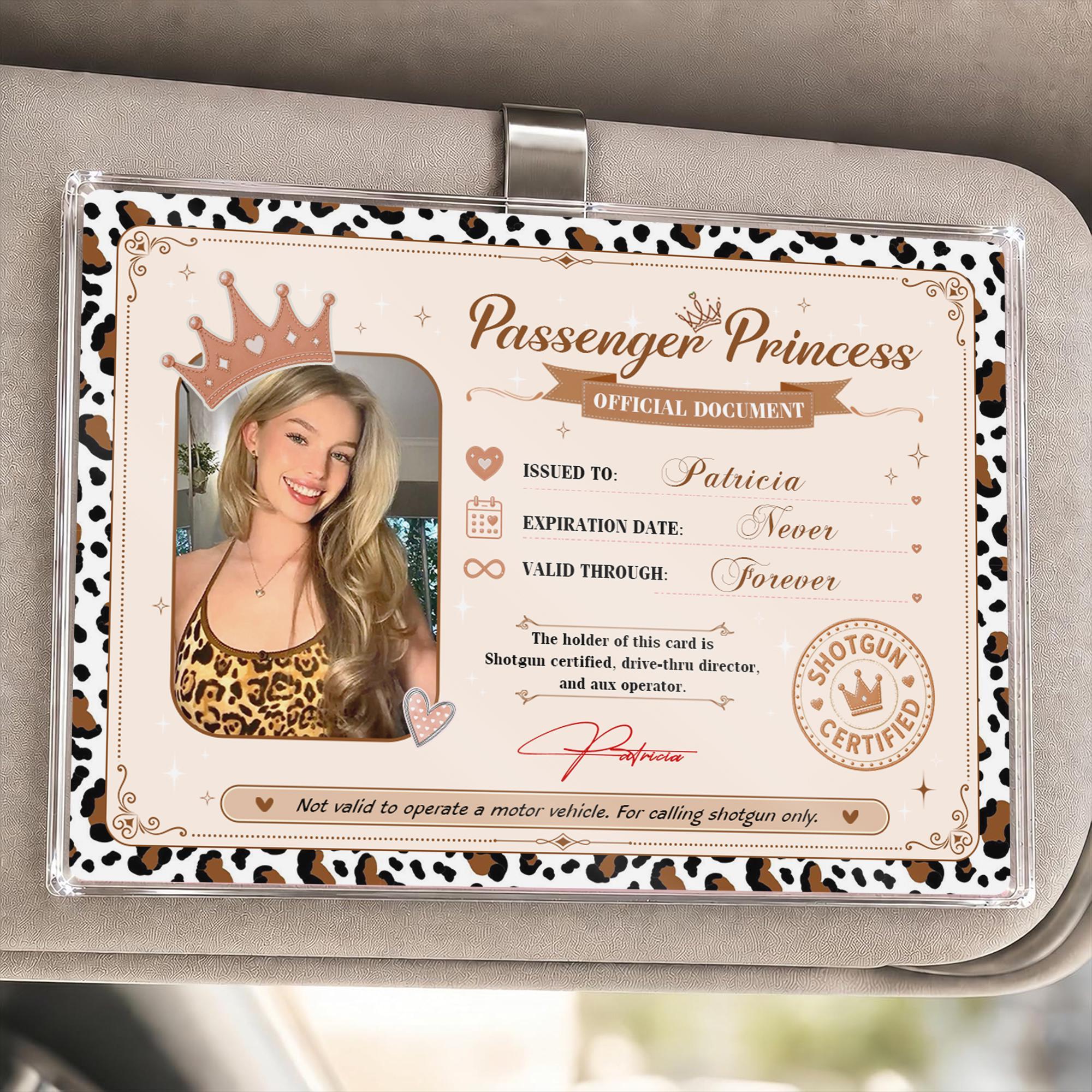 Personalized Princess Passenger ID Card, Jasmine Car Accessory, Custom Photo & Name Car Visor Clip, Gift for Her
