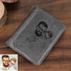 Custom Photo Engraved Wallet Grey Leather For Men