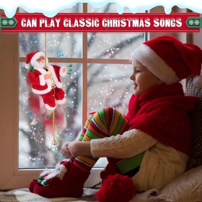 Santa Claus Musical Climbing Rope Christmas Gift for Kids, Electric Climbs Up and Down,Xmas Toy Xmas Tree Ornament - Photowatch