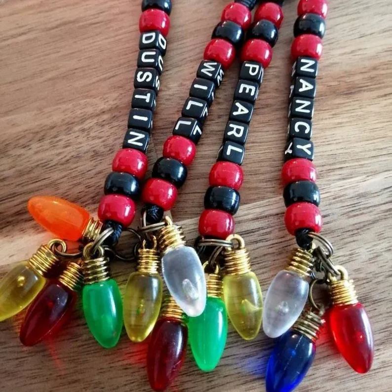 Custom Name Retro Light String Keychain | 80s Neon-Inspired Beaded Charm | Personalized Name Accessory