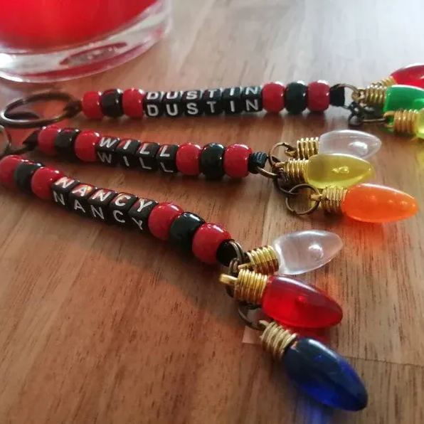 Custom Name Retro Light String Keychain | 80s Neon-Inspired Beaded Charm | Personalized Name Accessory