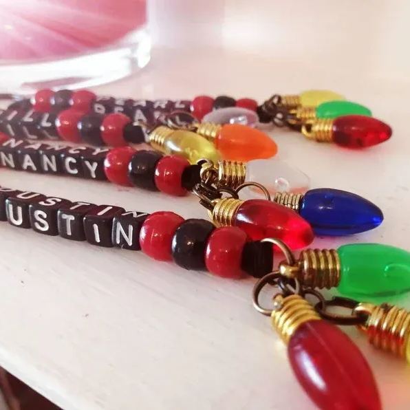 Custom Name Retro Light String Keychain | 80s Neon-Inspired Beaded Charm | Personalized Name Accessory