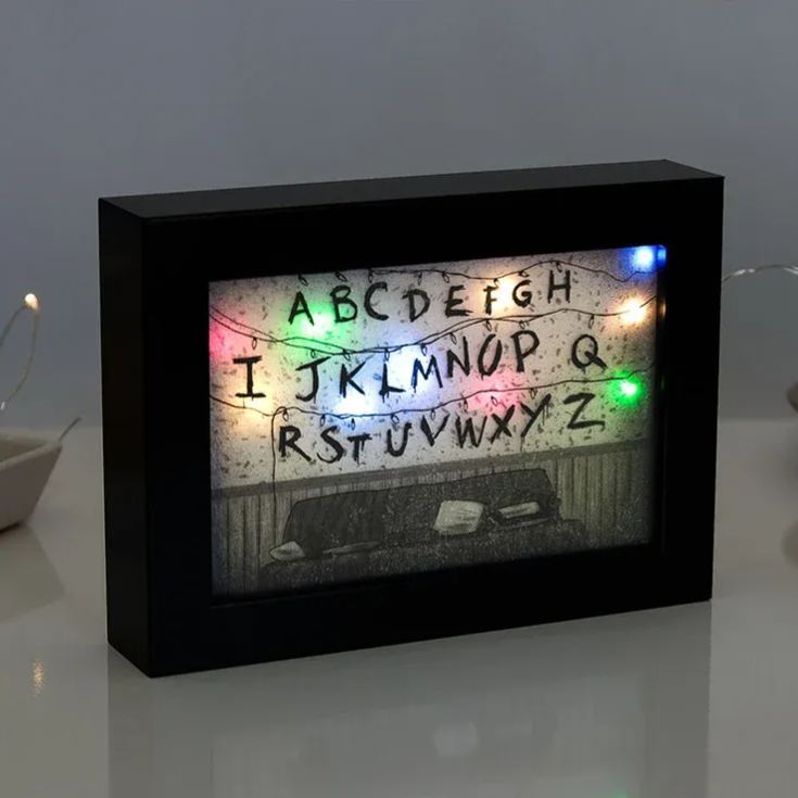 Retro Mystery Light-Up Alphabet Frame | A–Z LED Desk Decor | 80s Suspense-Style Display Piece