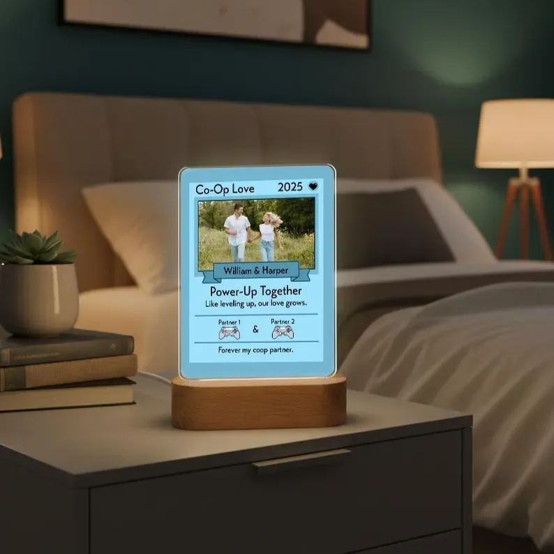 Personalized Anime Game Card Night Light With Wooden Base, Custom Couple Valentine's Day Anniversary Gifts,  Wedding Gift, Gamer Birthday Gift for Him or Her