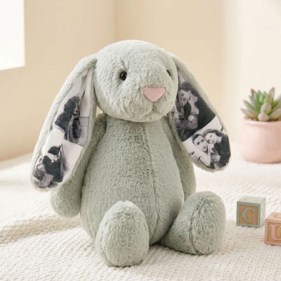 Custom Photo Bunny Plush – Personalized Hidden Ear Picture Bunny Gift for Couples  Anniversary Mother's Day Gifts
