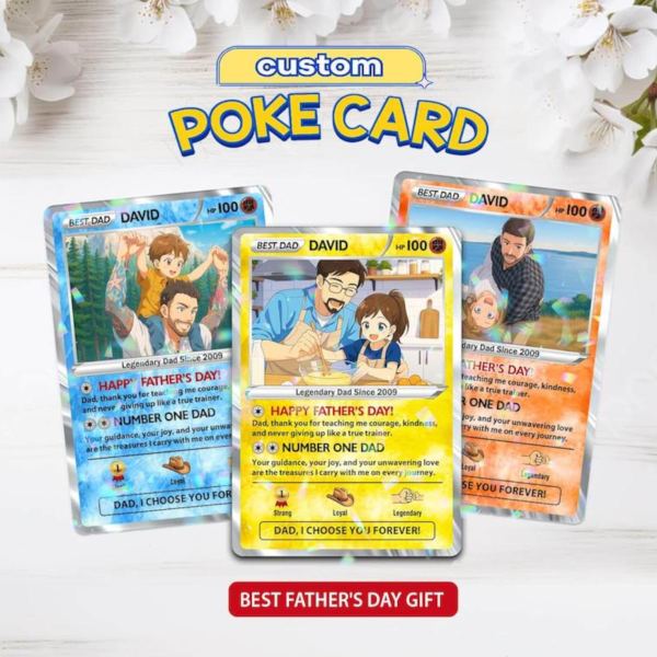 Custom Father’s Day Poke Card, Personalized Poke Anime Dad Card, Father’s Day Gift, Custom Anime Card, Gamer Dad Gift, Gift for Husband - CustomCardverse