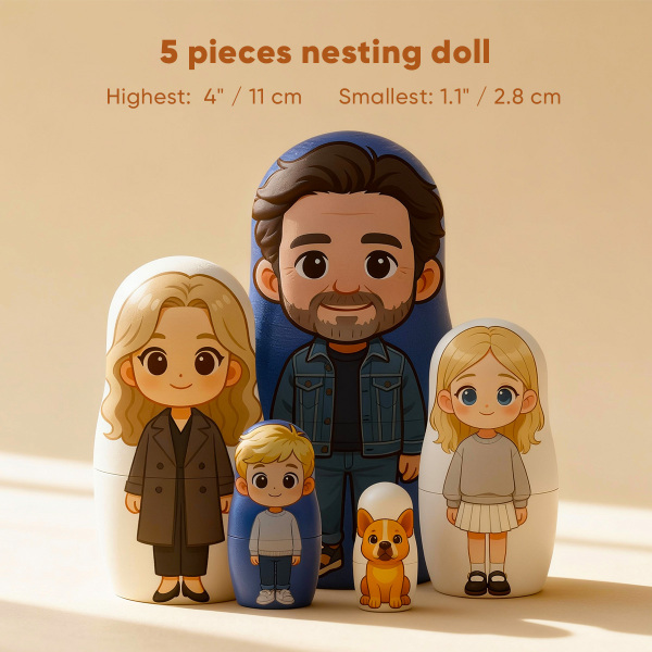 Personalized Portrait Nesting Doll Custom Photo Family Portrait Cartoon Style Gift Photo Anniversary Gift