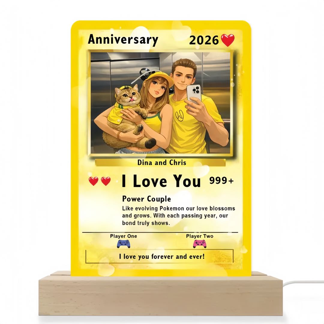 Personalized Couple Poke Card Love Night Light, Custom Photo Anniversary Gifts, Best Valentine's Day Gift for Him or Her