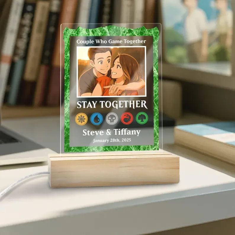 Personalized Anniversary MTG Night Light Plaque, Custom Couple Magic Card Led Light, Valentine's Day Anniversary Gift for Him Her, LGBT Couple Gifts